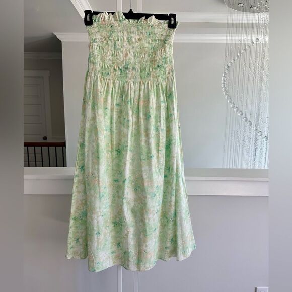 H&M Elegant Green Smocked Bodice Strapless Dress - Picture 12 of 14